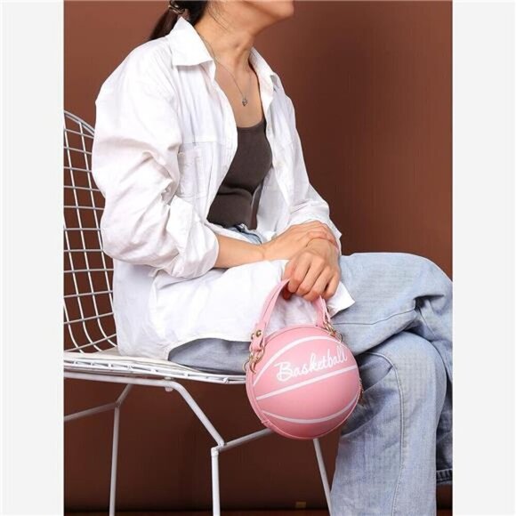 Basketball Bag Purse Handbag Shoulder Mini Round Zipper Women with Strap - Picture 7 of 8